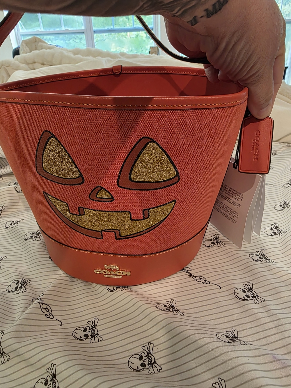 Coach Orange Jack-O'-Lantern Glitter Face Bucket Bag - Picture 2 of 3